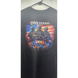 USA 250 Years Patriotic T-Shirt 1776–2026 Military Flag Graphic Black Tee 2XL